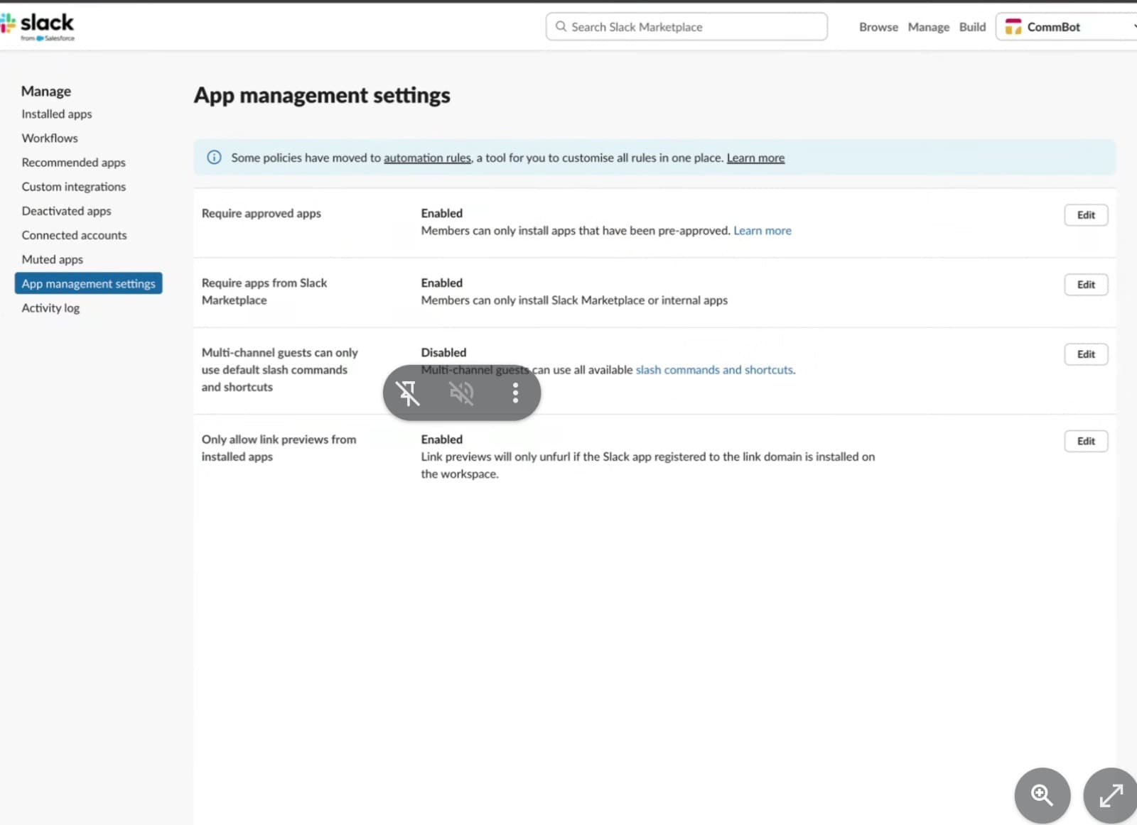 Check workspace settings — screenshot