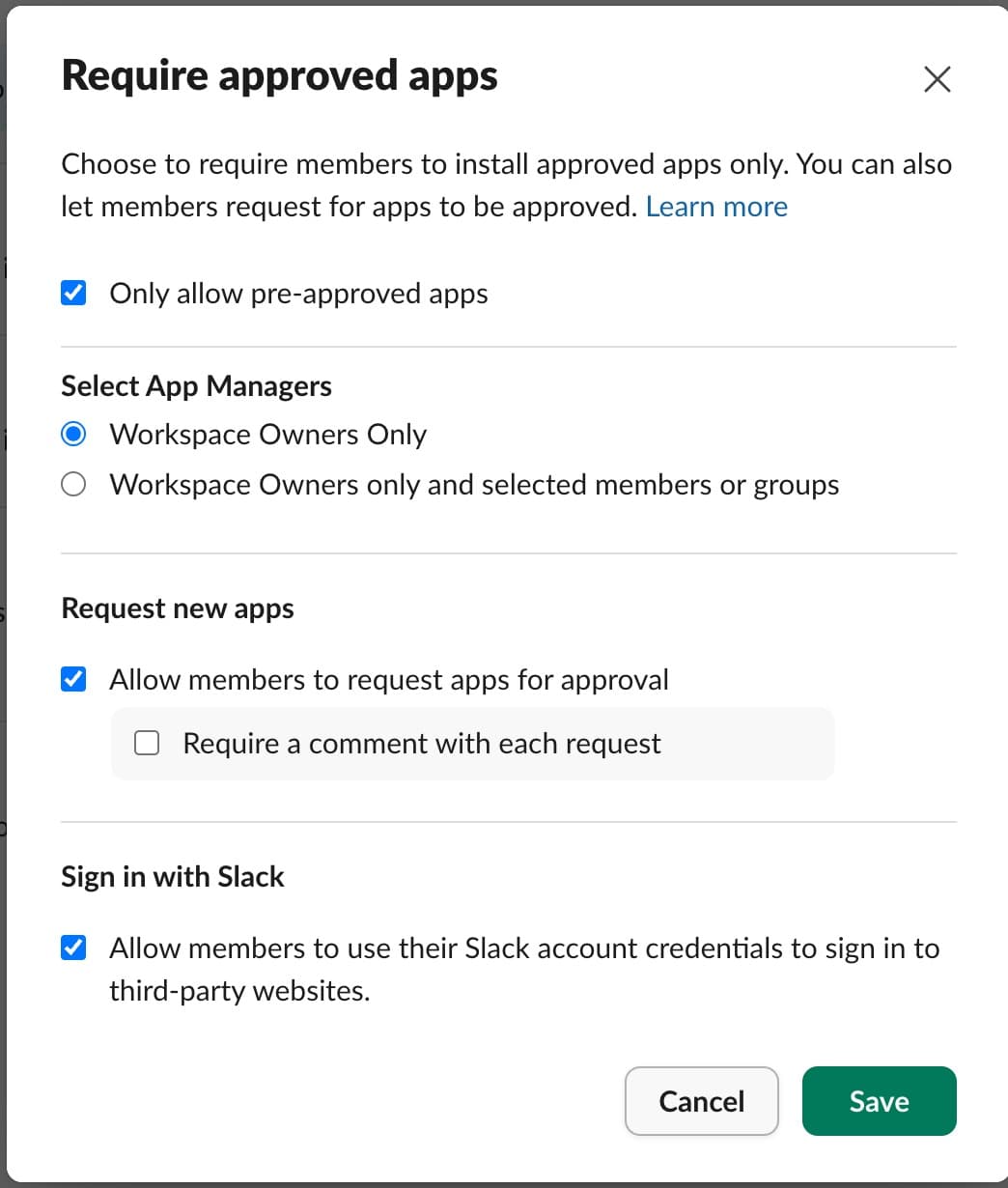Allow apps from outside your org (admin) — screenshot